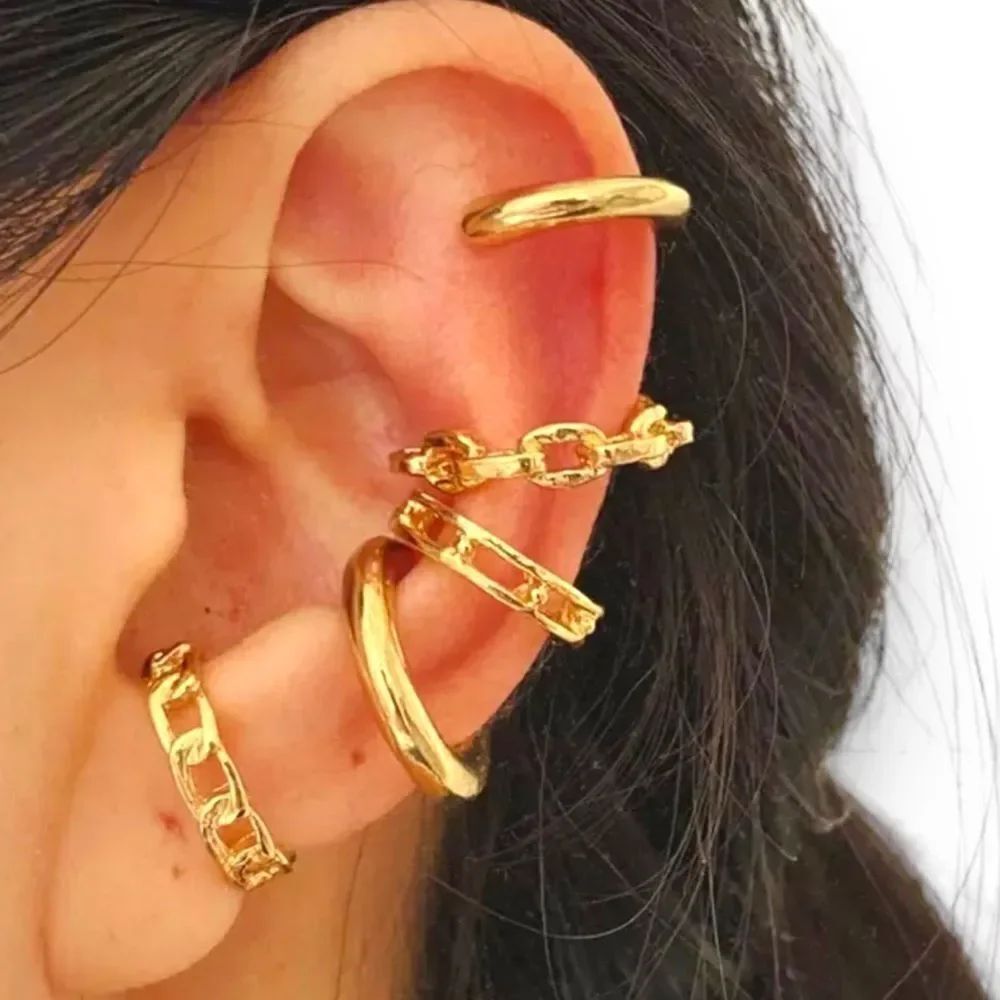 Gold Cuban Chain Ear Cuffs Set 5PCS NEW